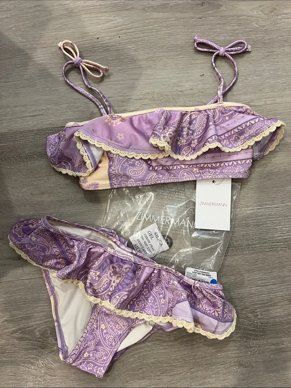 Zimmermann Lilac Paisley Ruffle Bikini Set with Cream Trim